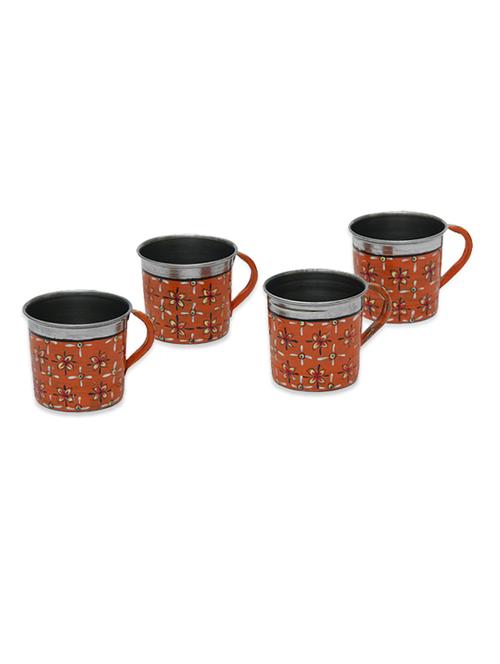 orange painted stainless steel mugs set (4pcs) - 1016932 - Very Small Image - 1