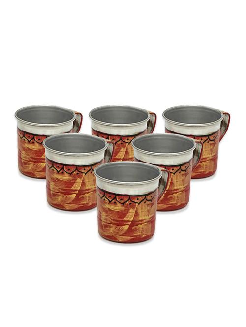 red painted tea cup set (6pcs) - 1017032 - Very Small Image - 1