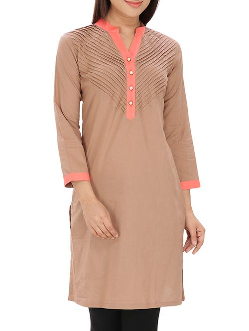 beige rayon straight  kurta - 10170595 - Very Small Image - 1