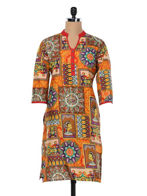 orange printed cotton kurta - 1017186 - Very Small Image - 1