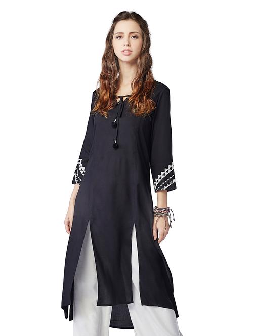 black viscose kurta - 10172155 - Very Small Image - 1