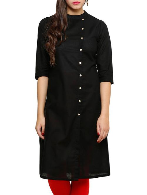 black cotton straight kurta - 10173520 - Very Small Image - 1