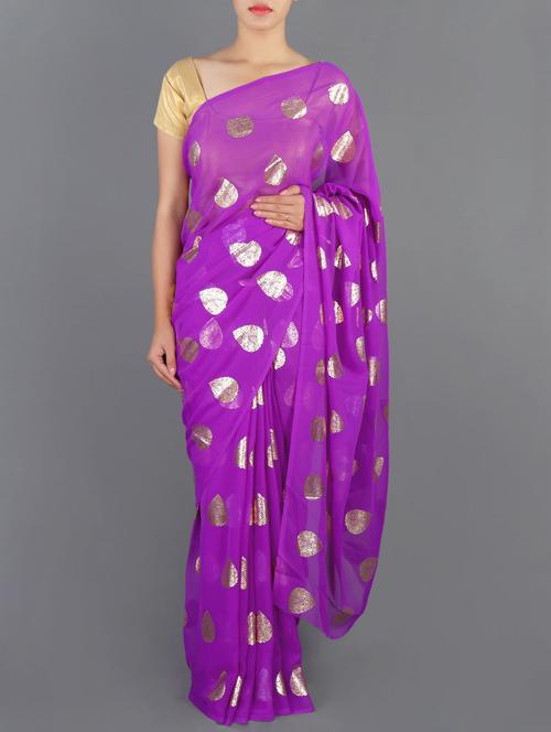 chiffon  silver foil print saree - 1017601 - Very Small Image - 1