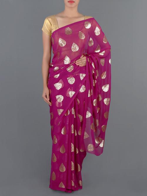 chiffon  silver foil print saree - 1017610 - Very Small Image - 1