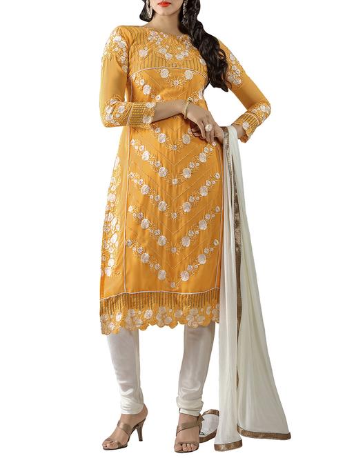 yellow georgette unstitched suit - 10177027 - Very Small Image - 1