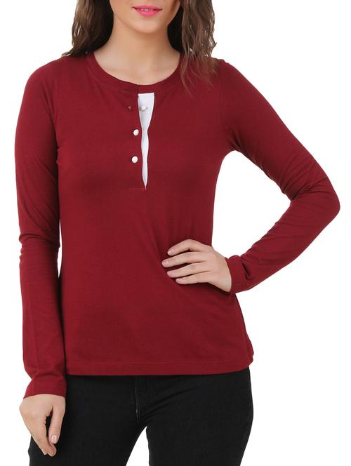 maroon cotton blend top - 10193820 - Very Small Image - 1