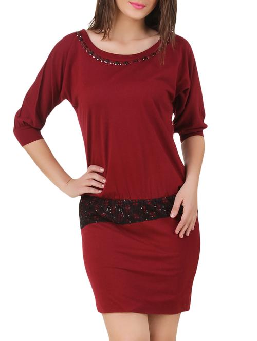 maroon cotton jersey dress - 10193834 - Very Small Image - 1