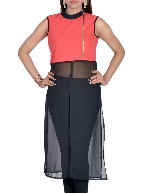 red, black georgette kurta - 10214471 - Very Small Image - 1