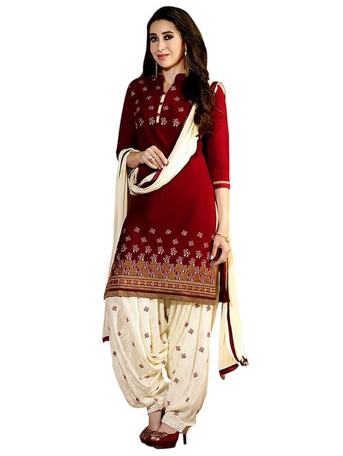 maroon crepe embroidered dress material - 10228564 - Very Small Image - 1