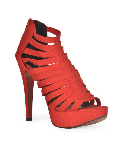 red leatherette strappy platform heels - 1023110 - Very Small Image - 1
