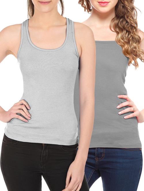 set of 2 grey cotton camisole - 10233551 - Very Small Image - 1