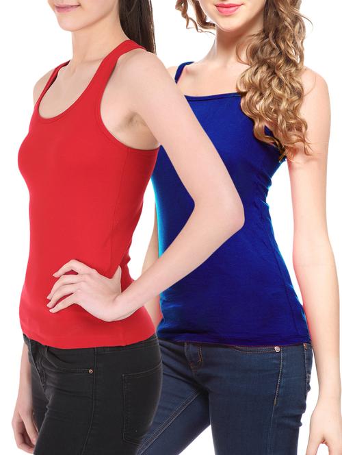set of 2 multicolored cotton solid camisole - 10233574 - Very Small Image - 1