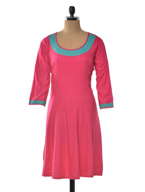 pink color rayon round neck kurta - 1023840 - Very Small Image - 1