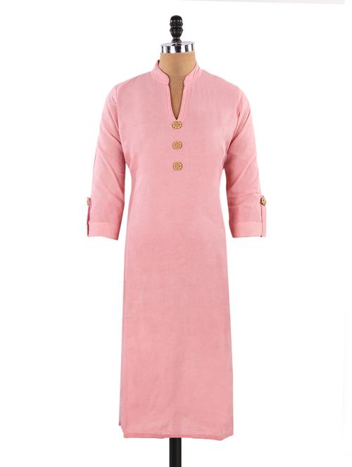 Three Quarter Sleeve Linen Kurta - 1024313 - Very Small Image - 1