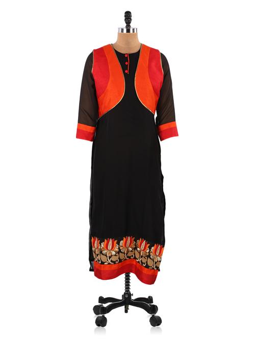 Black Georgette Embroidered Kurti - 1024335 - Very Small Image - 1