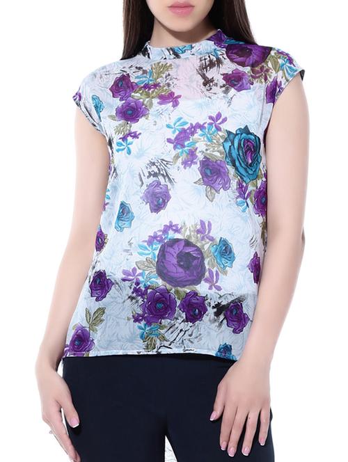 white, violet poly georgette top - 10257505 - Very Small Image - 1