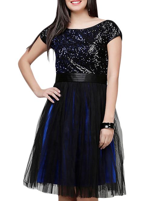 blue net aline dress - 10260348 - Very Small Image - 1