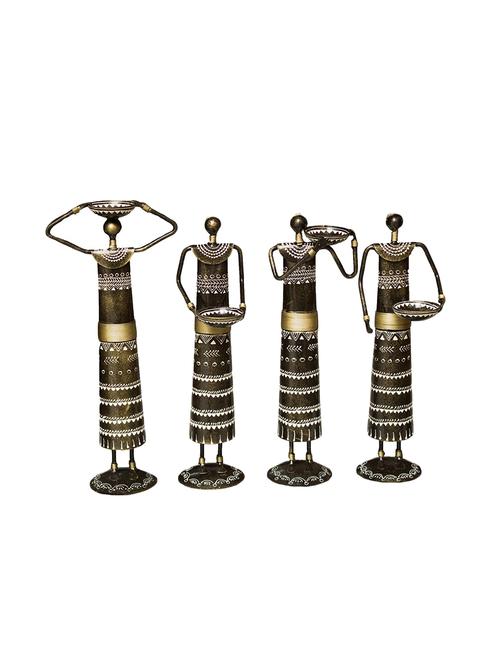 Craft Traditional Rajasthani Handicraft Metal Tribal Lady Tealight Doll Set Showpiece - 10263238 - Very Small Image - 1