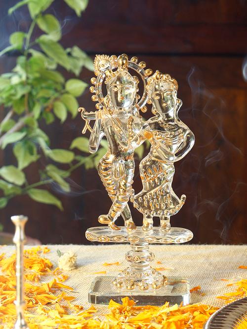 anasa radha krishna crystal glass god idol 11 inch - 10270651 - Very Small Image - 1