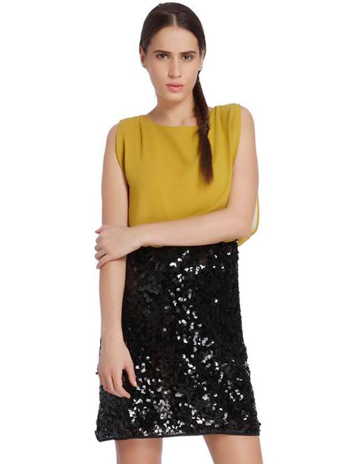 vero moda mustard and black sequined blouson dress - 10272550 - Very Small Image - 1