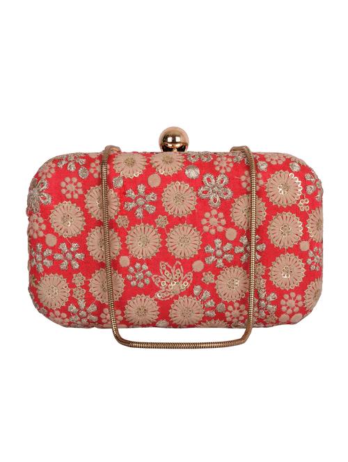 red raw silk embroidered box clutch - 10276950 - Very Small Image - 1