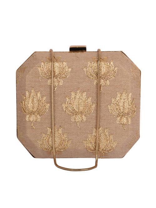 embroidered beige octagonal box clutch - 10276953 - Very Small Image - 1