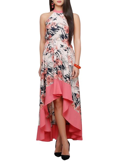 pink printed high low dress - 10277408 - Very Small Image - 1