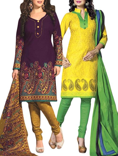 white&yellow cotton unstitched suit - 10277685 - Very Small Image - 1