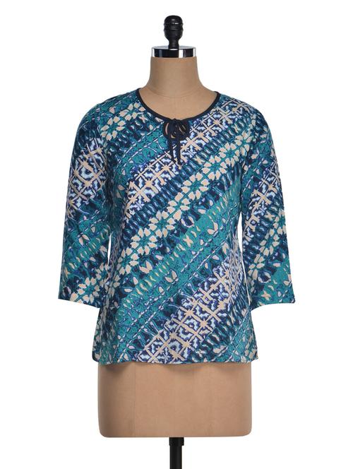 printed rayon neck dori top - 1027893 - Very Small Image - 1