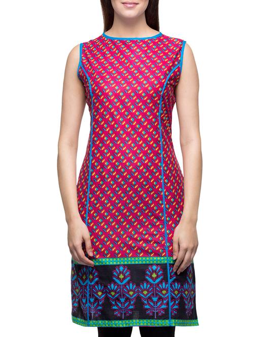 pink cotton straight kurta - 10282154 - Very Small Image - 1