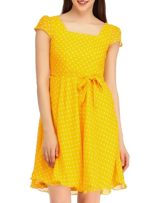 yellow georgette aline dress - 10282663 - Very Small Image - 1