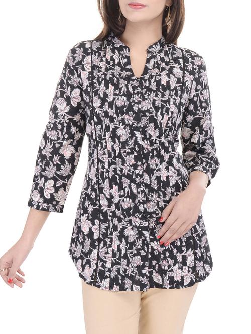 mandarin neck floral shirt  - 10288399 - Very Small Image - 1