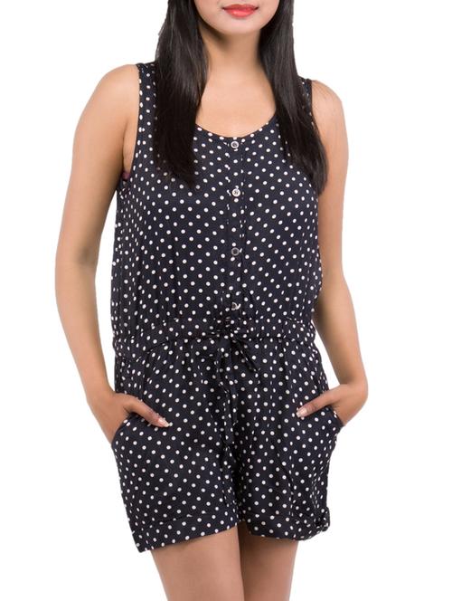 drawstring waist polka dot romper  - 10288417 - Very Small Image - 1