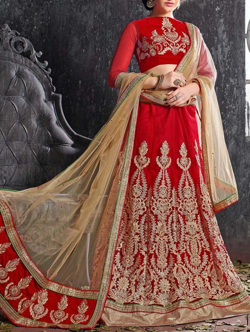 red net lehenga - 10291373 - Very Small Image - 1