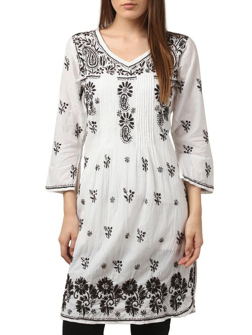 white cotton straight kurta - 10292105 - Very Small Image - 1