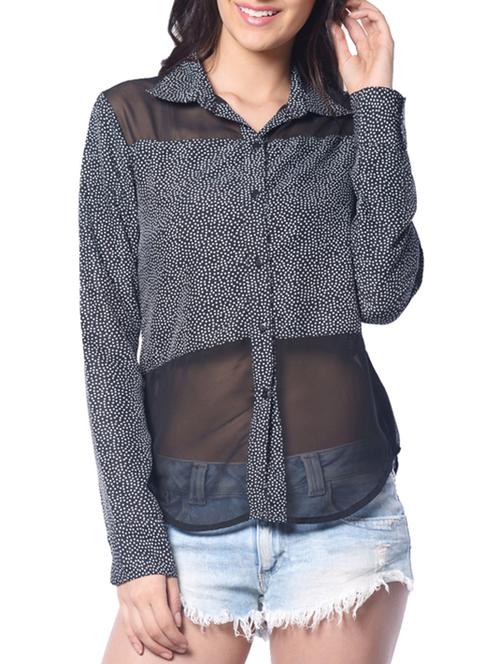 polka dotted sheer panel shirt - 10293450 - Very Small Image - 1