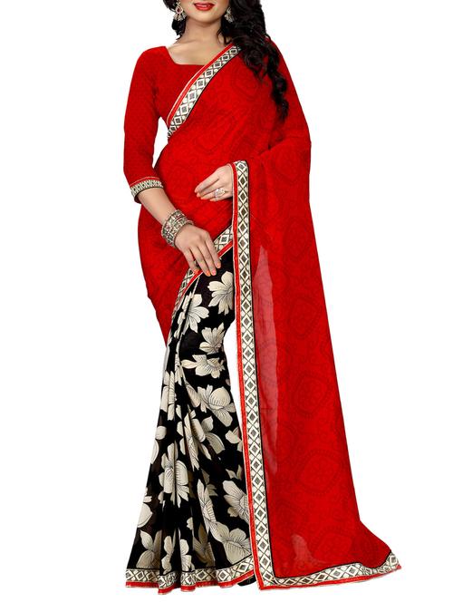 red & black georgette half & half saree with blouse - 10293654 - Very Small Image - 1
