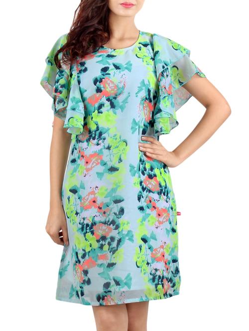 blue georgette floral dress - 10296513 - Very Small Image - 1