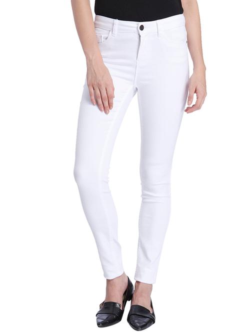 vero moda solid white slim- fit cotton trousers - 10300100 - Very Small Image - 1
