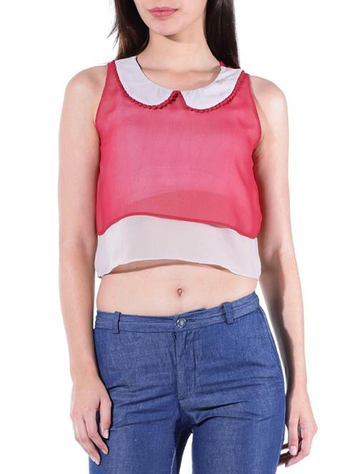 red, grey poly georgette top - 10303296 - Very Small Image - 1
