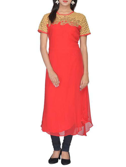 red georgette kurta - 10303329 - Very Small Image - 1