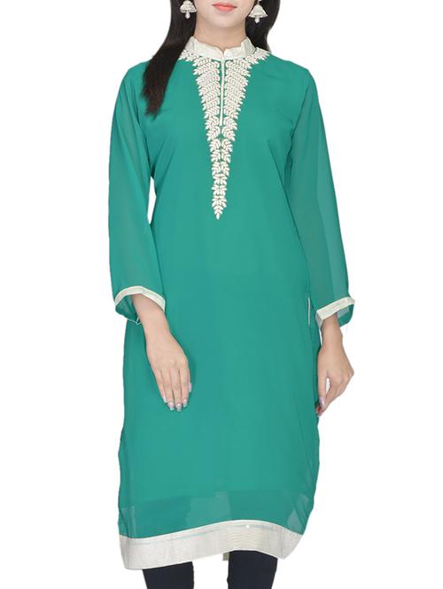 green georgette kurta - 10303386 - Very Small Image - 1