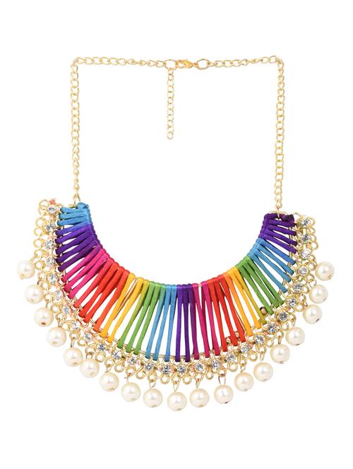 pearl necklace with rhinestones and multi coloured thread - 1030361 - Very Small Image - 1