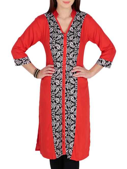 azira red straight rayon kurta - 10317550 - Very Small Image - 1