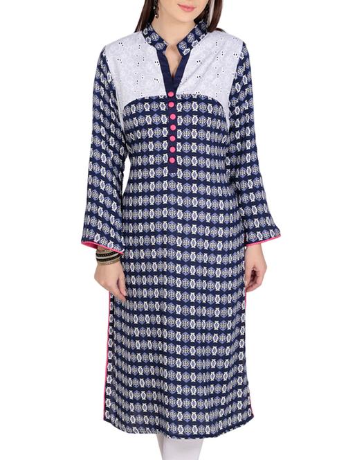 azira blue straight rayon kurta - 10317552 - Very Small Image - 1