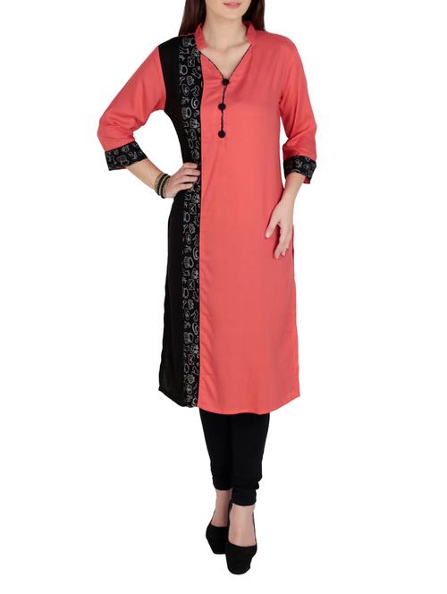 azira peach straight rayon kurta - 10317574 - Very Small Image - 1
