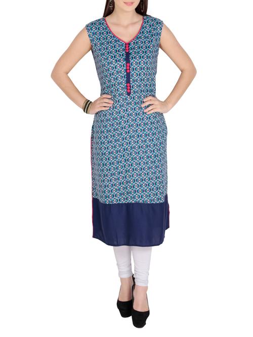 azira blue straight rayon kurta - 10317575 - Very Small Image - 1