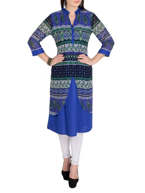 azira blue straight rayon kurta - 10317579 - Very Small Image - 1