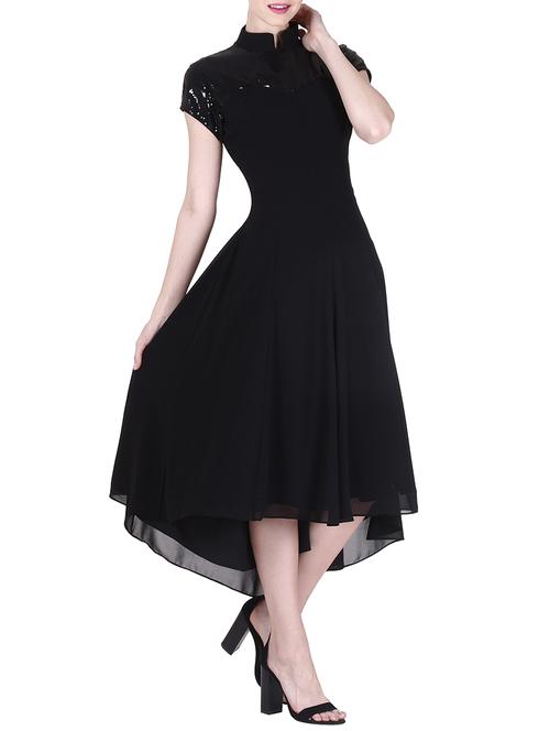 black sequin and georgette dress - 10326787 - Very Small Image - 1