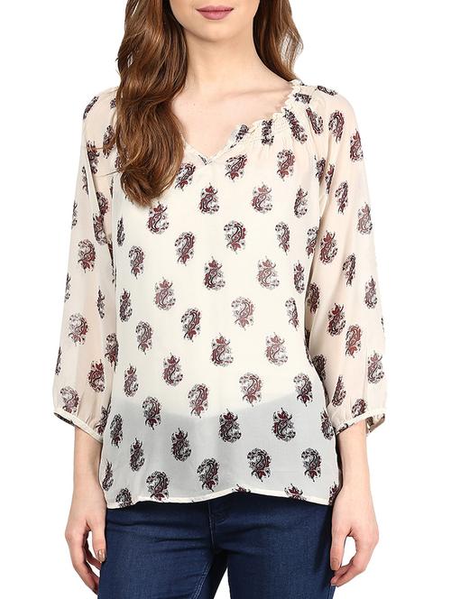 cream georgette top - 10328246 - Very Small Image - 1
